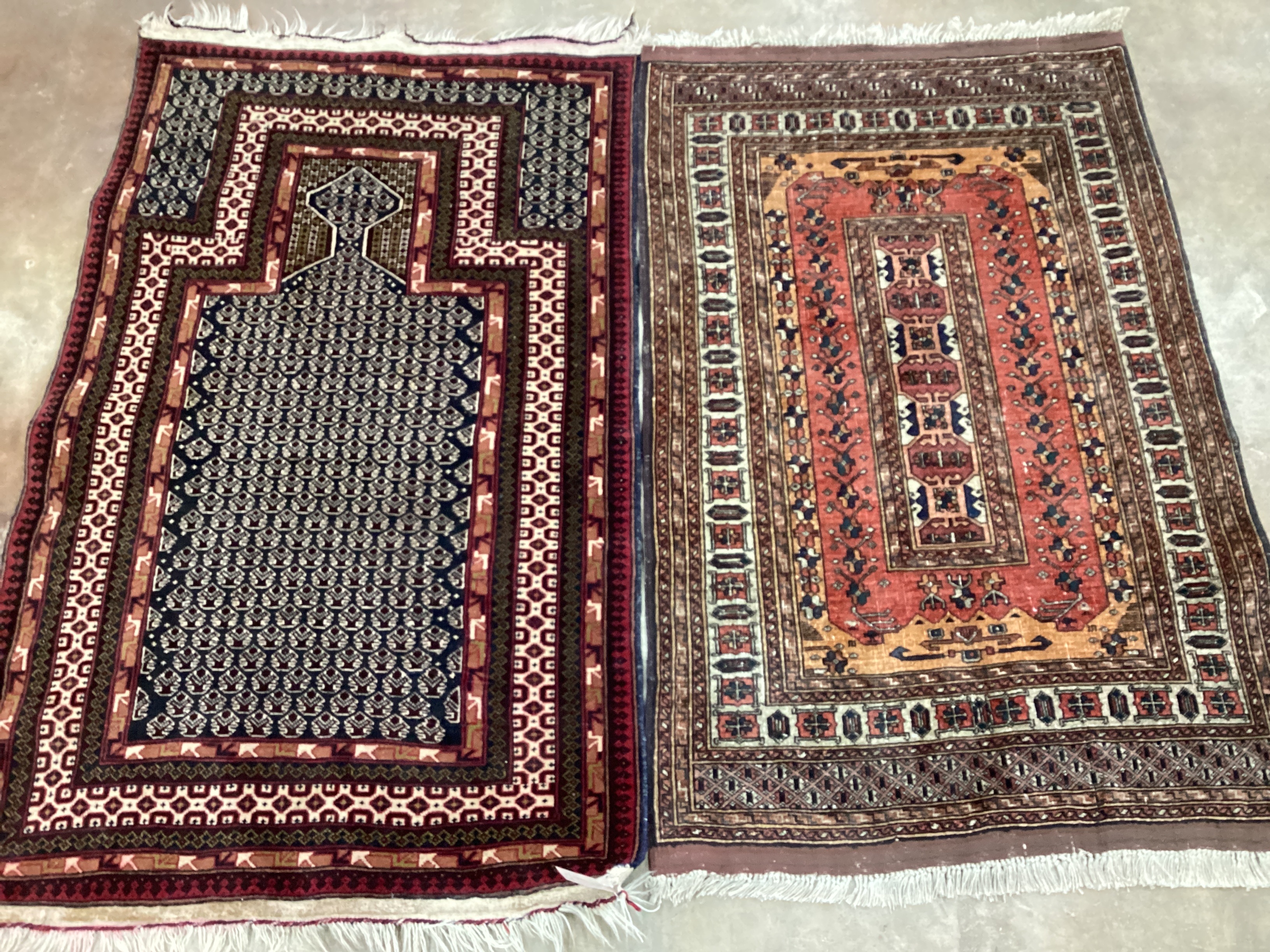 A North West Persian prayer rug, 140 x 85cm, and a small red ground rug, 132 x 85cm